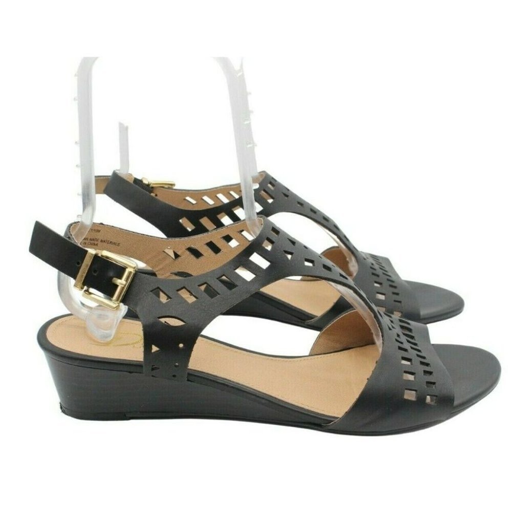 Diba London Journey Black Leather Perforated T-Strap Slingback Sandal Size 10 - Picture 3 of 5
